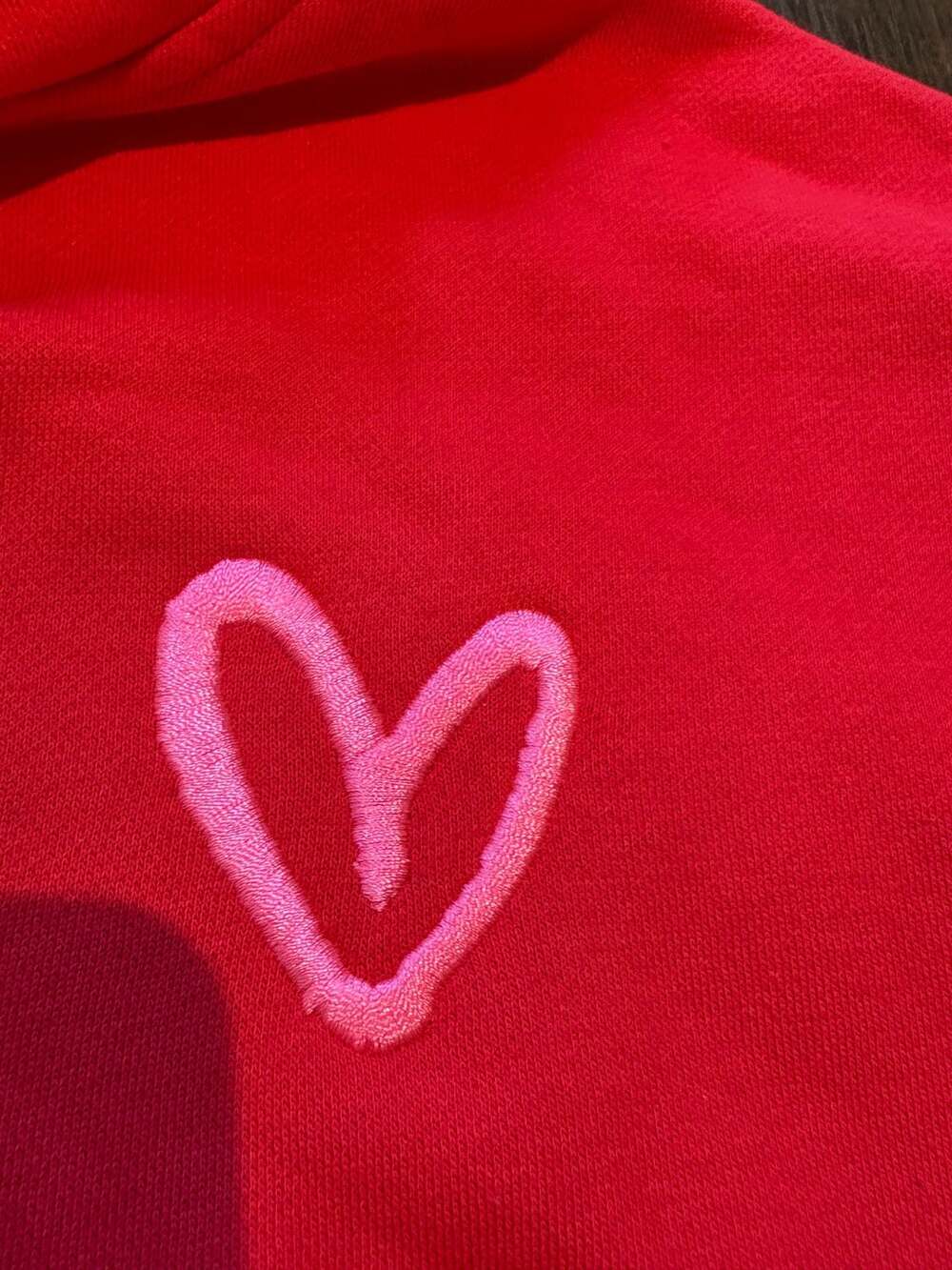 House of Shan Signature Red and Pink Heart Hoodie - Picture 4 of 7